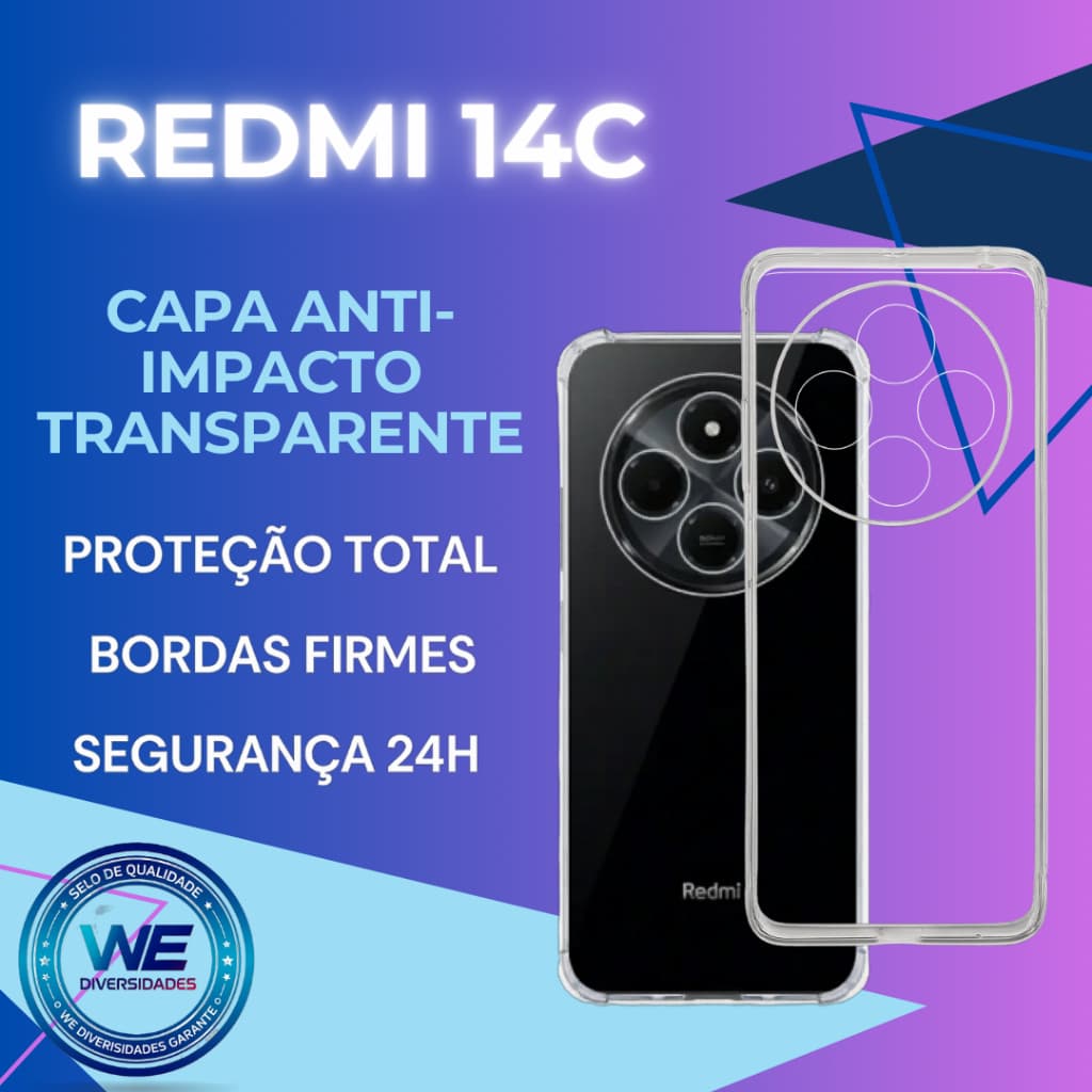 Redmi 14C Case Capinha Transparente Anti Queda Borda Reforçada