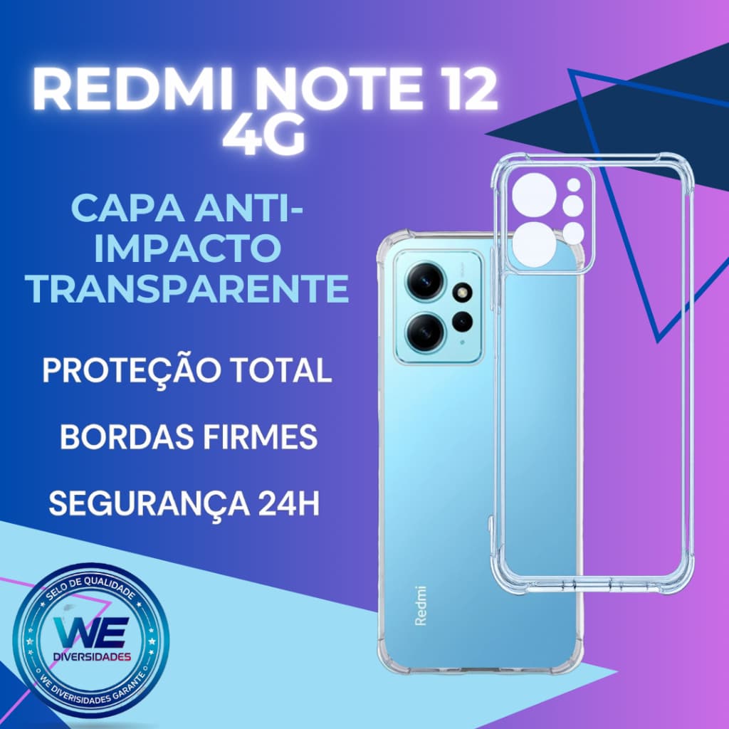 Redmi Note 12 4G Case Capinha Transparente - Anti Queda C/ Borda Reforçada