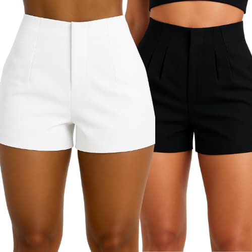 Kit 2 Shorts Alfaiataria Feminino Cintura Alta Ziper Lateral
