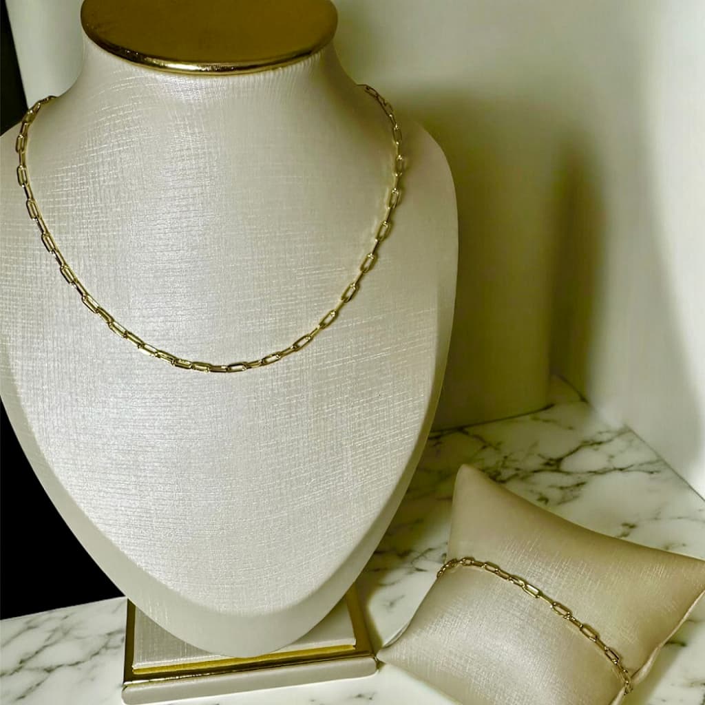 Conjunto Infantil Corrente 50cm Banhado a Ouro 18k+ Pulseira Conjunto Infantil dourado Corrente fina