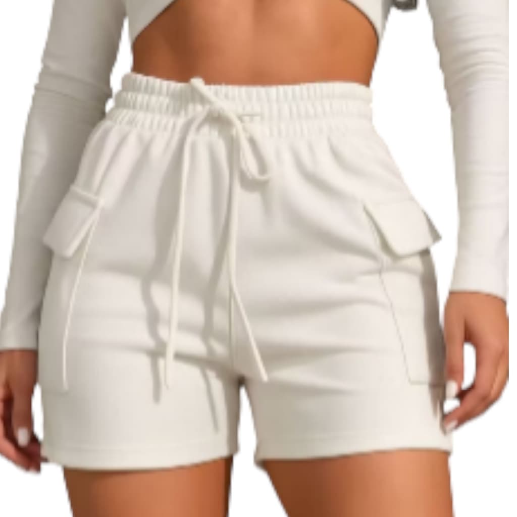 Shorts Cargo Moletom Feminino Com Bolso Lateral Moletinho shortinho soltinho Confortável em Algodão