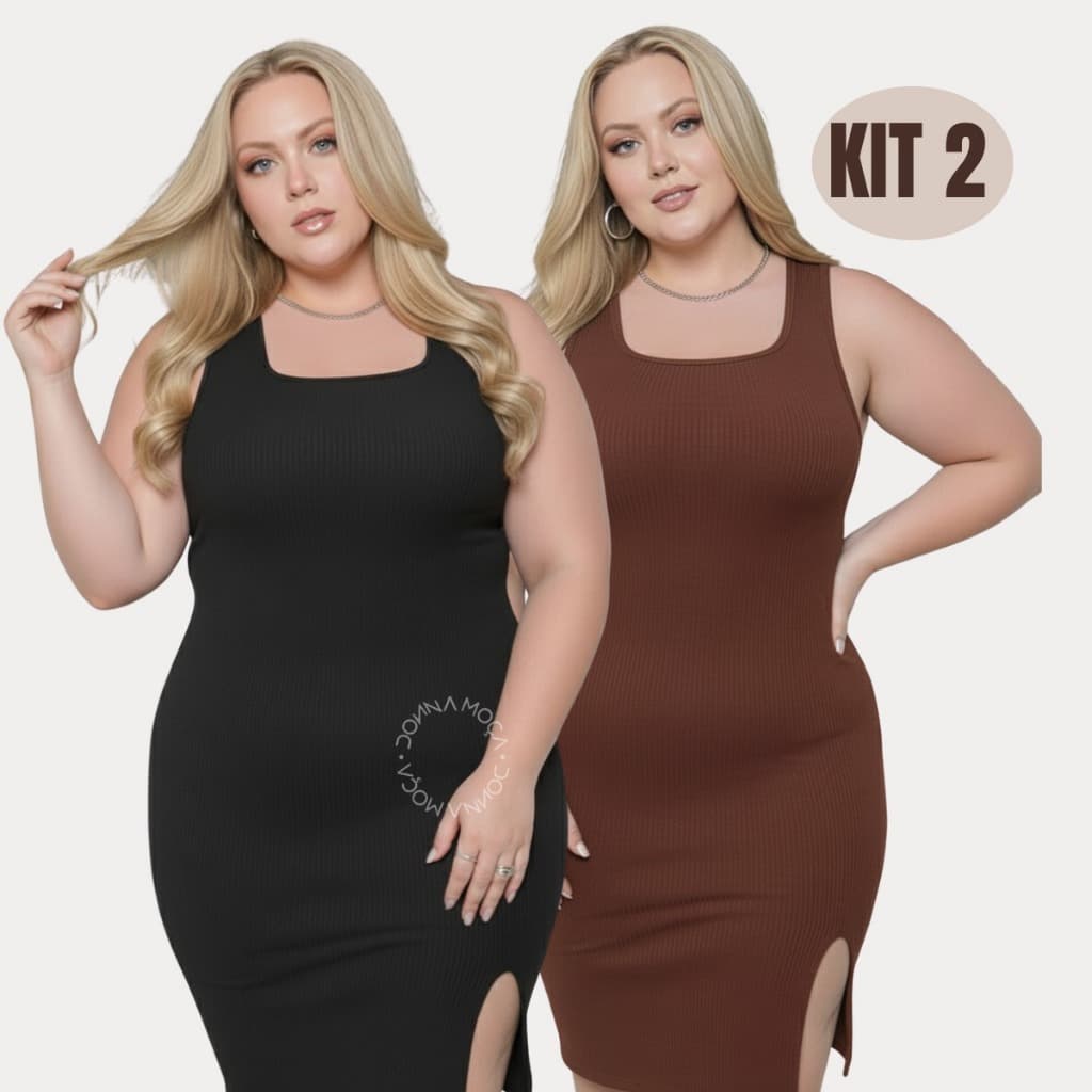 Kit 2 Vestido Verão Regata Moda Canelado Plus Size-agatha