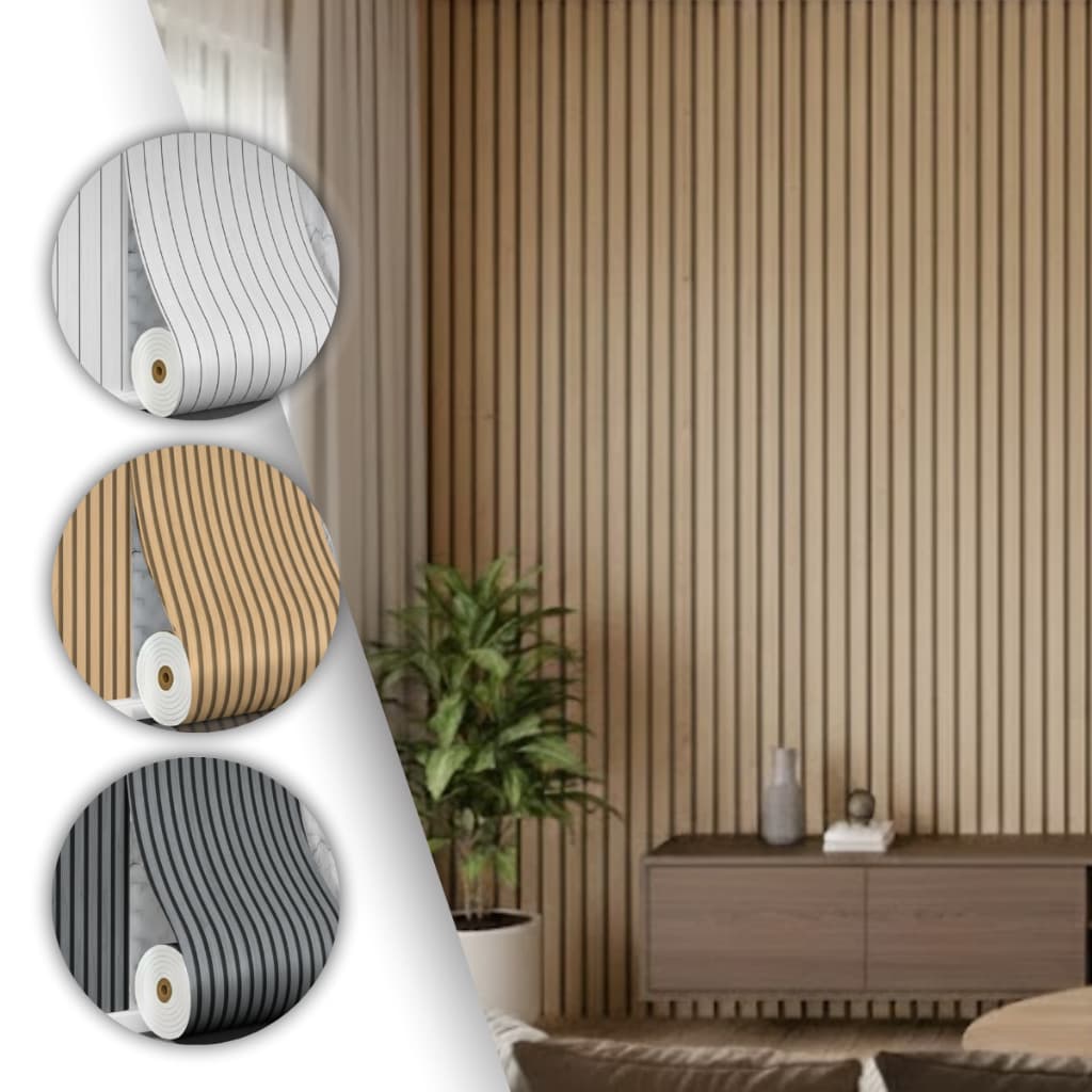 Painel Ripado 3D Vinílico Autocolante 300x60cm Madeira Impermeável Parede Lavável