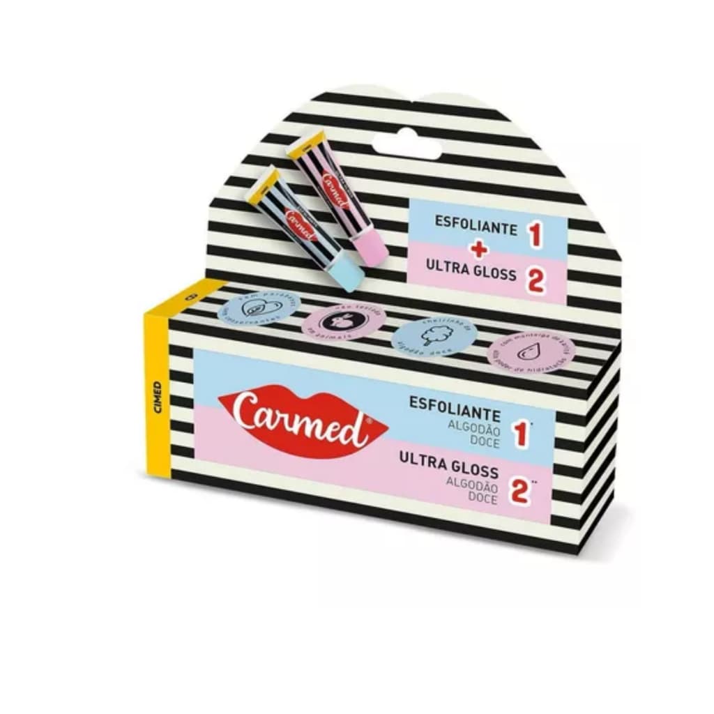 Carmed SOS Lábios 2 em 1 Algodão Doce Esfoliante 10g + Ultra Gloss 10g Hidratante Labial