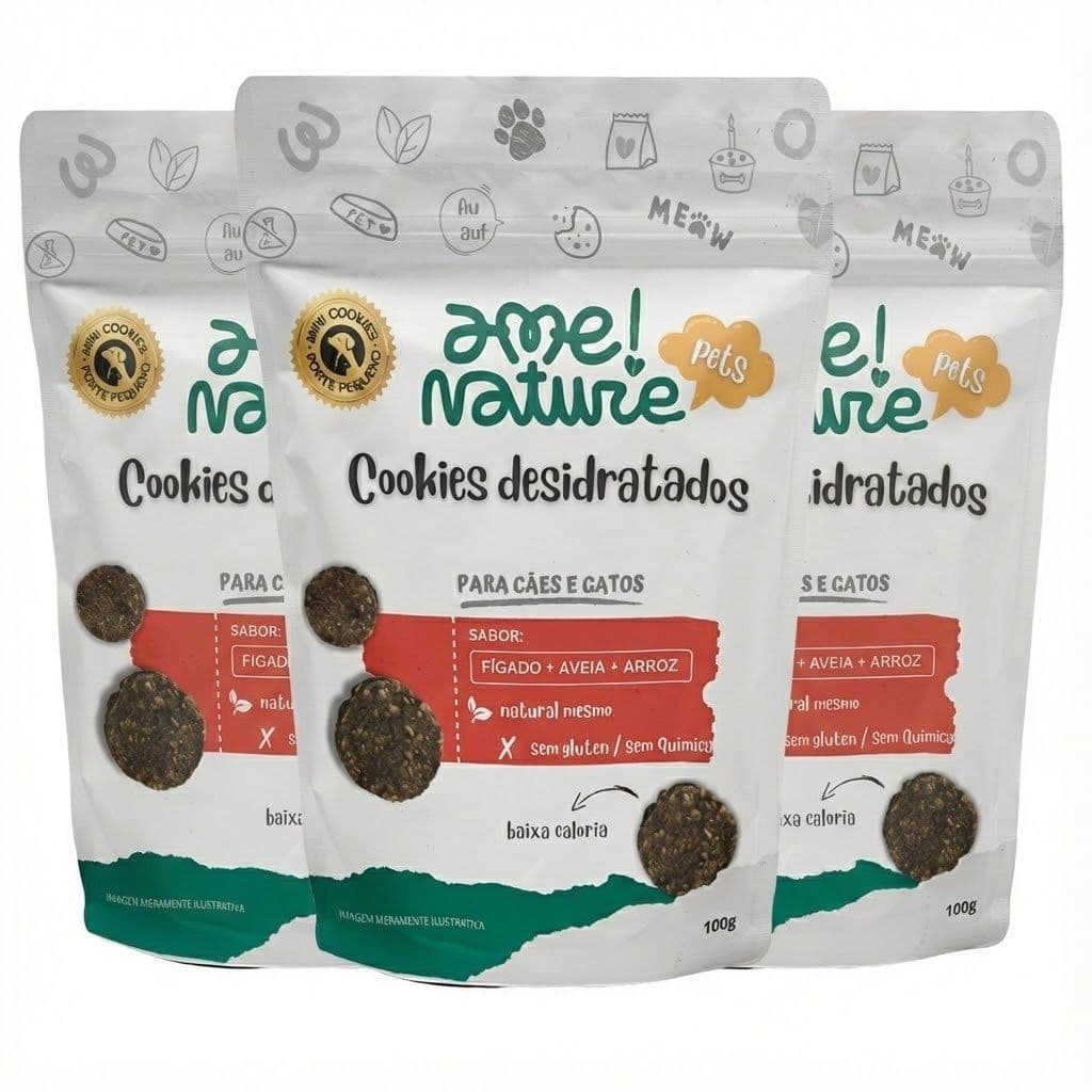 KIT com 3 Petiscos Biscoito 100% Natural para Cachorro e Gato Sabor FÍGADO Tamanho MINI Ame Nature