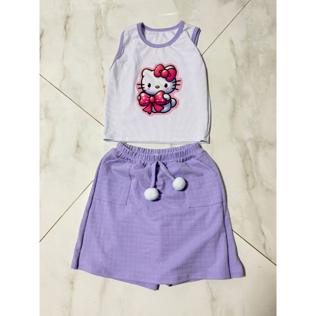 Conjunto infantil shorts saia e blusinha cropped