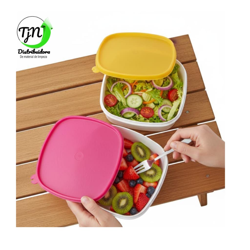 Kit 3 Potes Plásticos 1,1L com Tampa — Marmita Quadrada coloridos