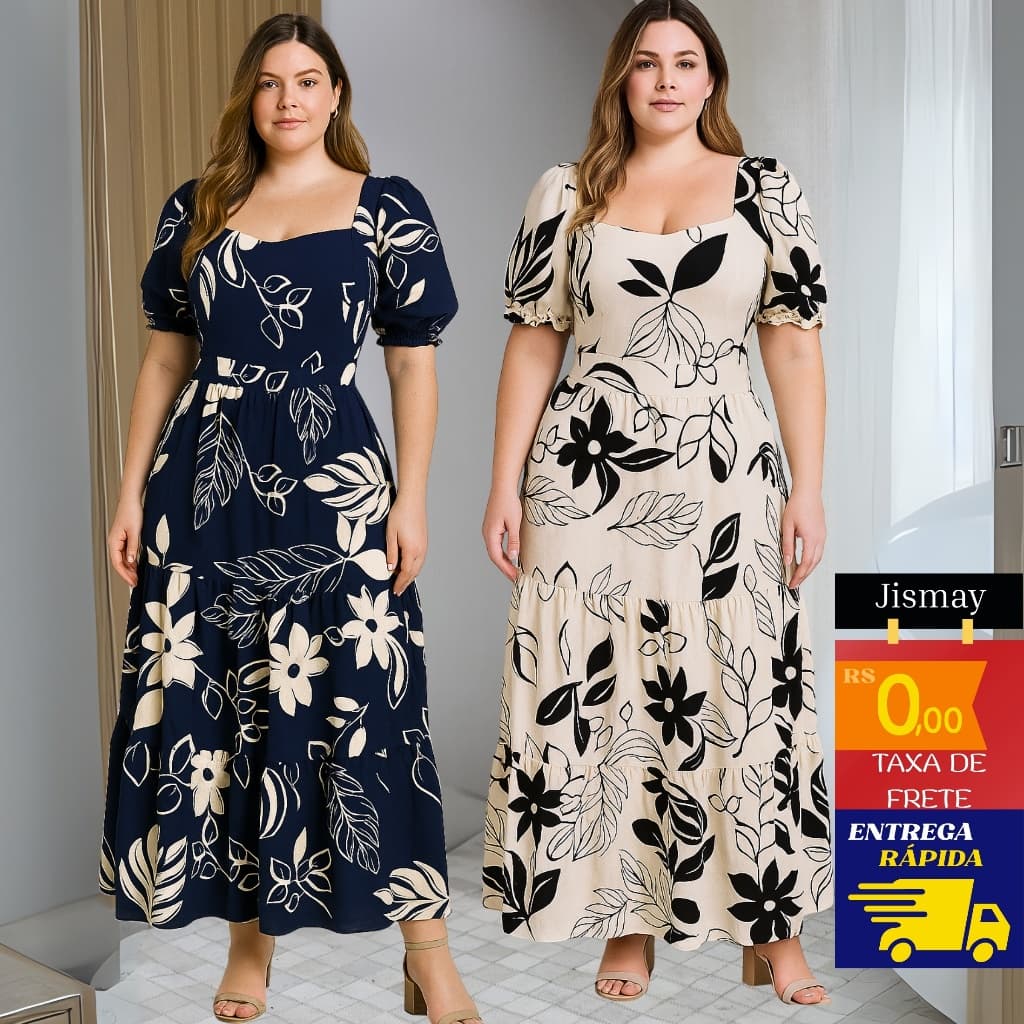 Vestido Longo Estampado Feminino Viscolinho floral Verão