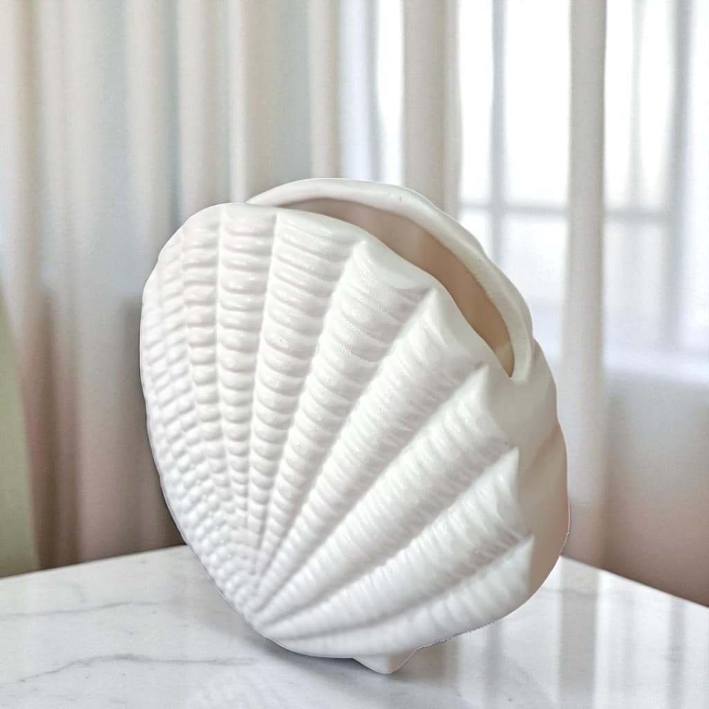 Vaso para Flores MINI CONCHA DO MAR Moderno Luxo em Cerâmica Branco Fosco Decoração de Interiores