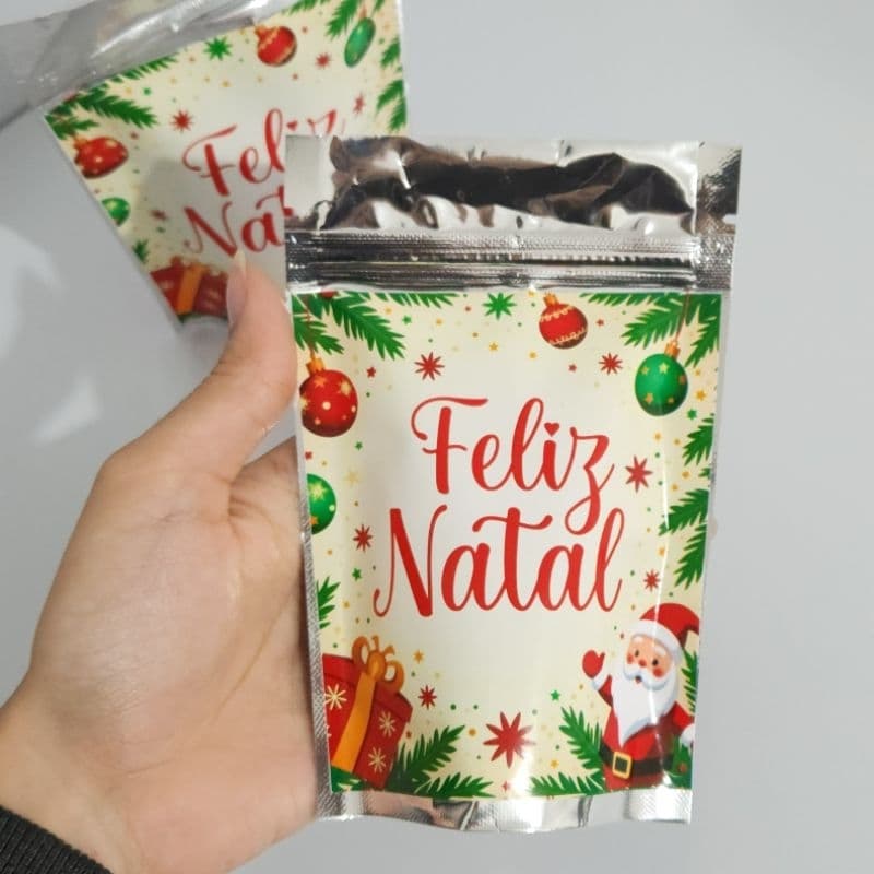 SAQUINHO METALIZADO FELIZ NATAL PERSONALIZADO PARA FESTA DE NATAL OU ANIVERSÁRIO