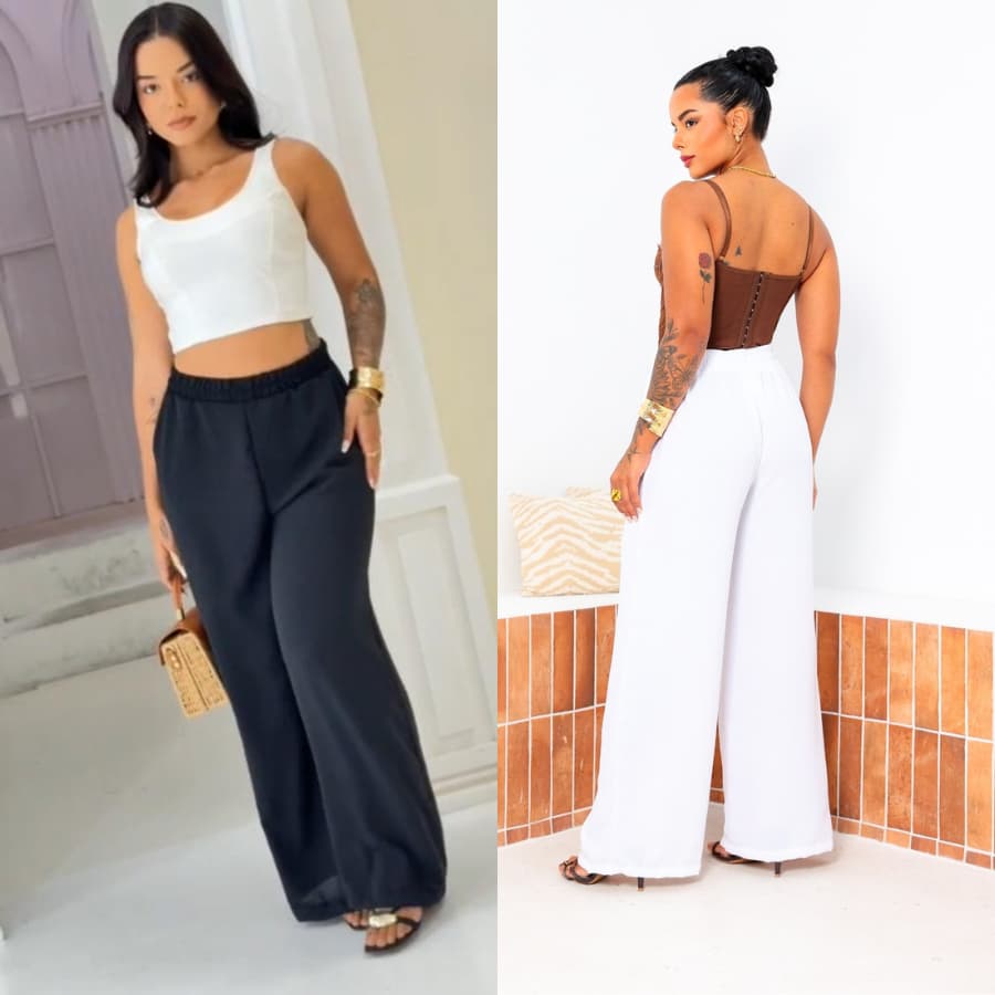 Kit Calça Feminina Pantalona Premium Wide Leg Duna Tendência Casual Conforto Moderna Estilosa Festas