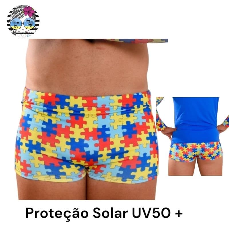 Sunga Autismo Adulto e Juvenil com Proteção Solar UV50+ Forrada Ajuste na Cintura Verão
