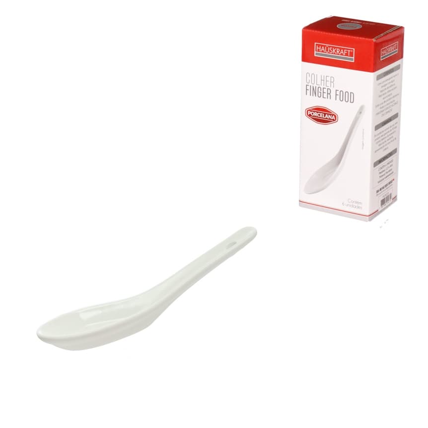 Conjunto 6 Colheres Finger Food Porcelana 12x13x4,5cm Branca