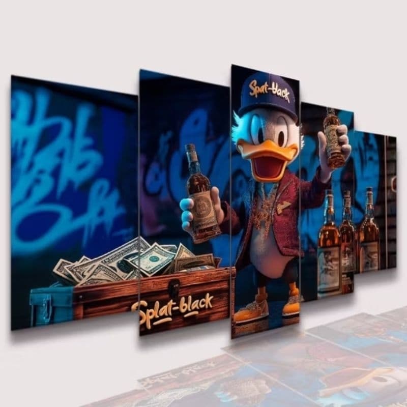 Quadros decorativos 5 peças mosaico dinheiro dólar Tio Patinhas Gangster