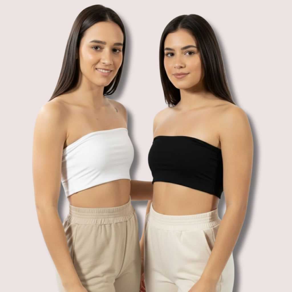 Kit 2 Top Faixa Básico Preto E Branco Tomara Que Caia