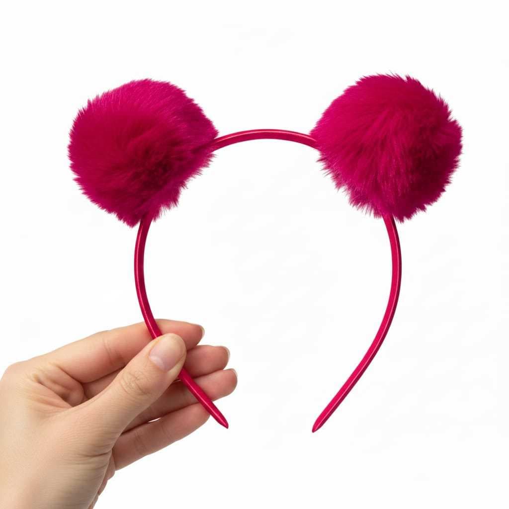 Arquinho Pompom Pink Infantil Pelúcia Rosa Penteado Tiara de Cabelo