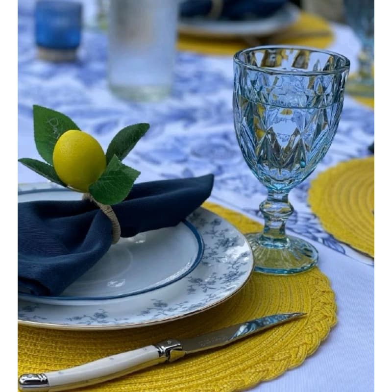 Conjunto 6 Taças de Vidro Diamond Azul 330ml  para Água, Sucos - Vidro Reforçado Mesa Posta
