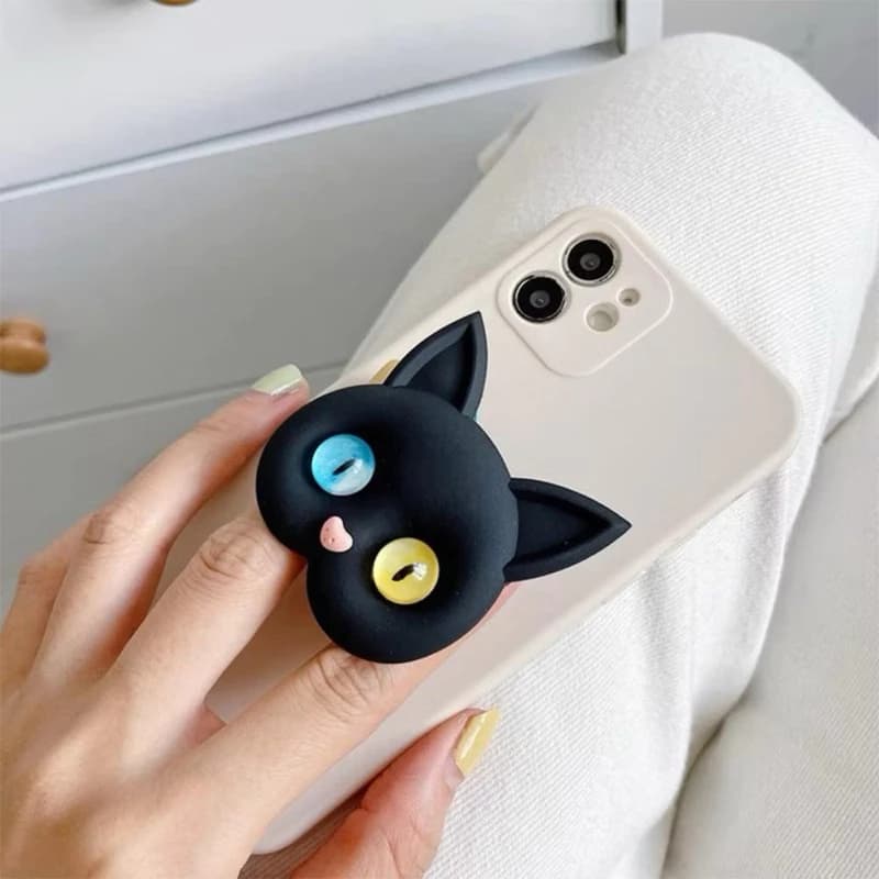 ￼Suporte para celular de dedo gato preto gato branco Pop soct para colar na capinha com cola 3M
