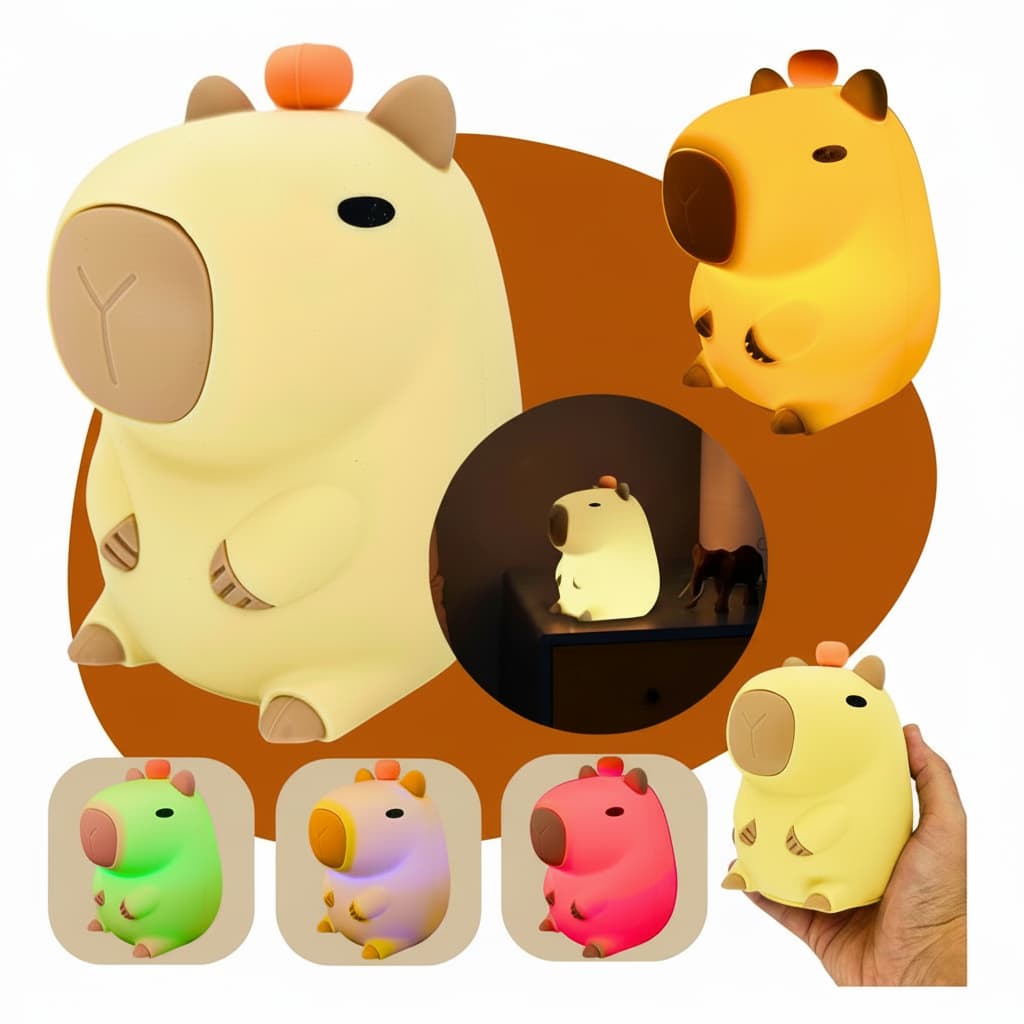 luminária capivara capybara silicone usb abajur criança night tiktok  - Recarregável USB