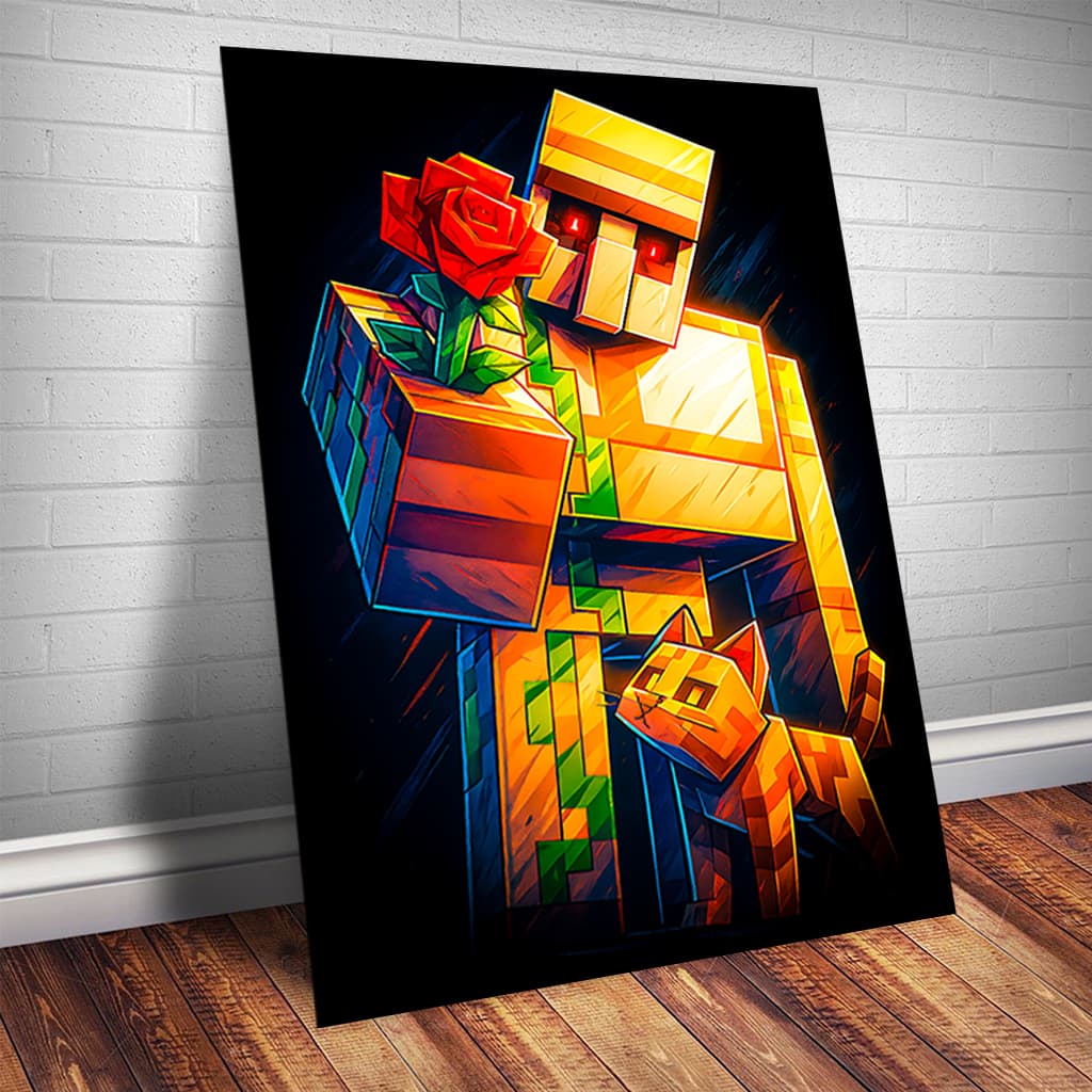 Quadro Decorativo Iron Golem De Ferro Jogo Minecraft Fofo Game Geek Sala Quarto Escritório