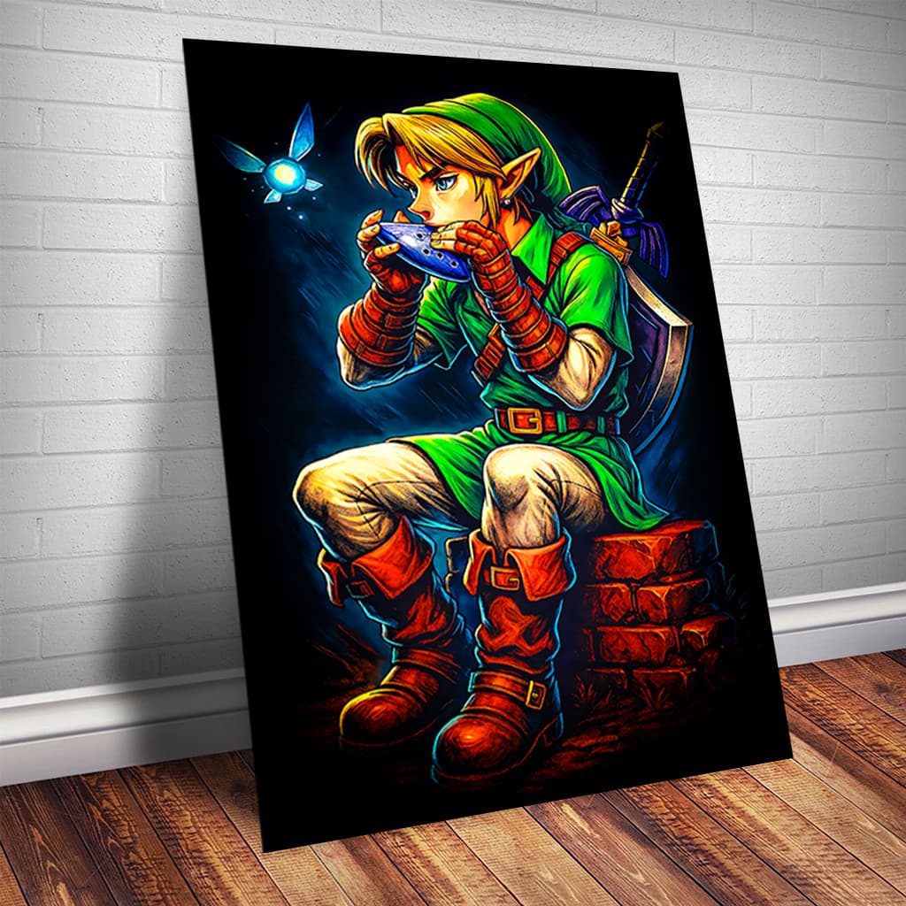 Quadro Decorativo The Legend of Zelda Link Ocarina of Time Jogo Nintendo Nerd Geek Sala Quarto