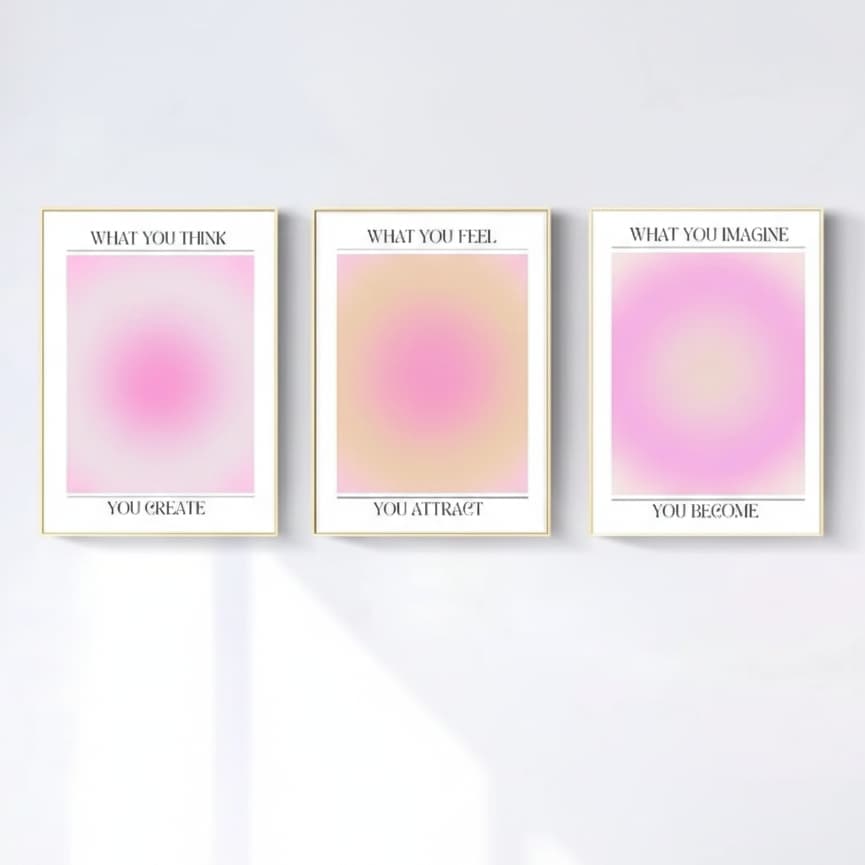 Quadros decorativos Aura Positivos Coloridos, Energy Spiritual Gradient Retro Soul Mind (3 peças)