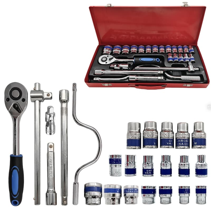 Conjunto de chaves de soquete com catraca de 1/2 polegada, incluindo chave de ângulo, 24 peças, 8-32mm, CRV