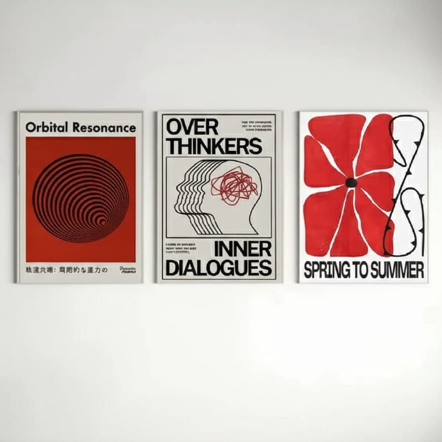 Quadros decorativos Modern Abstract Open Your Mind Blue Waves Vintage Japanese  (3 peças)