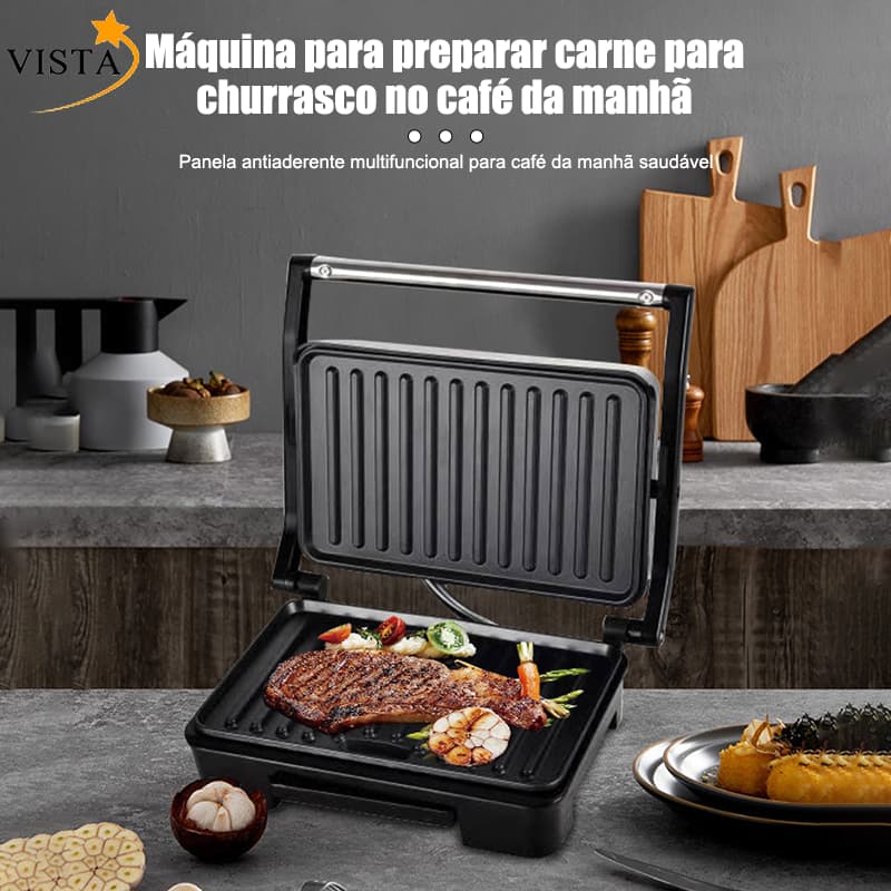Sanduicheira & Grill 2 em 1 Antiaderente 1100W Inox — Lanches Rápidos e Fácil Limpeza VISTA