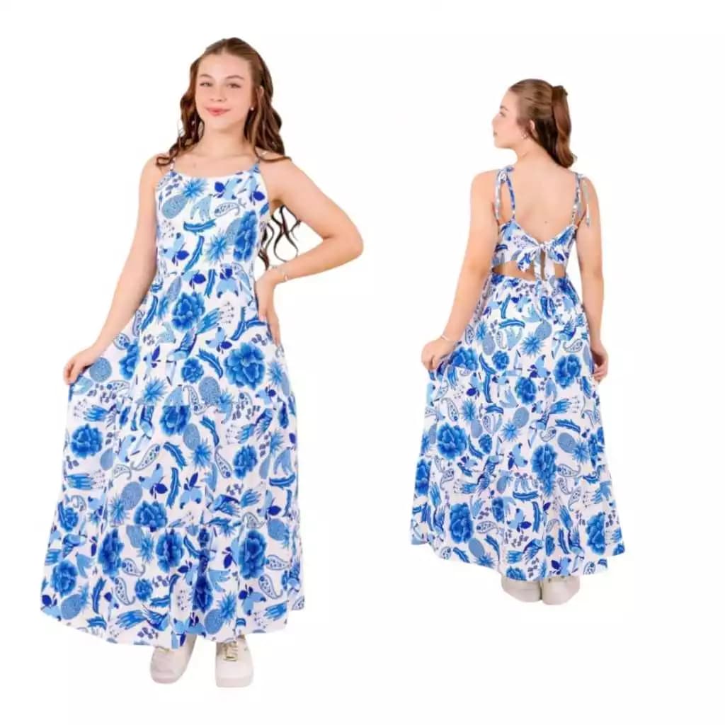 Vestido Longo Estampado Farme para Meninas de 10,12,14,16 anos lançamento Juvenil Promocional
