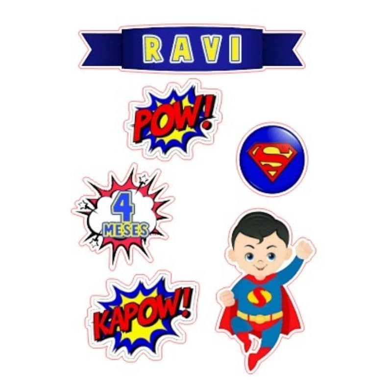 Topo Topper de Bolo Super Homem Superman Baby Personalizado Nome Idade