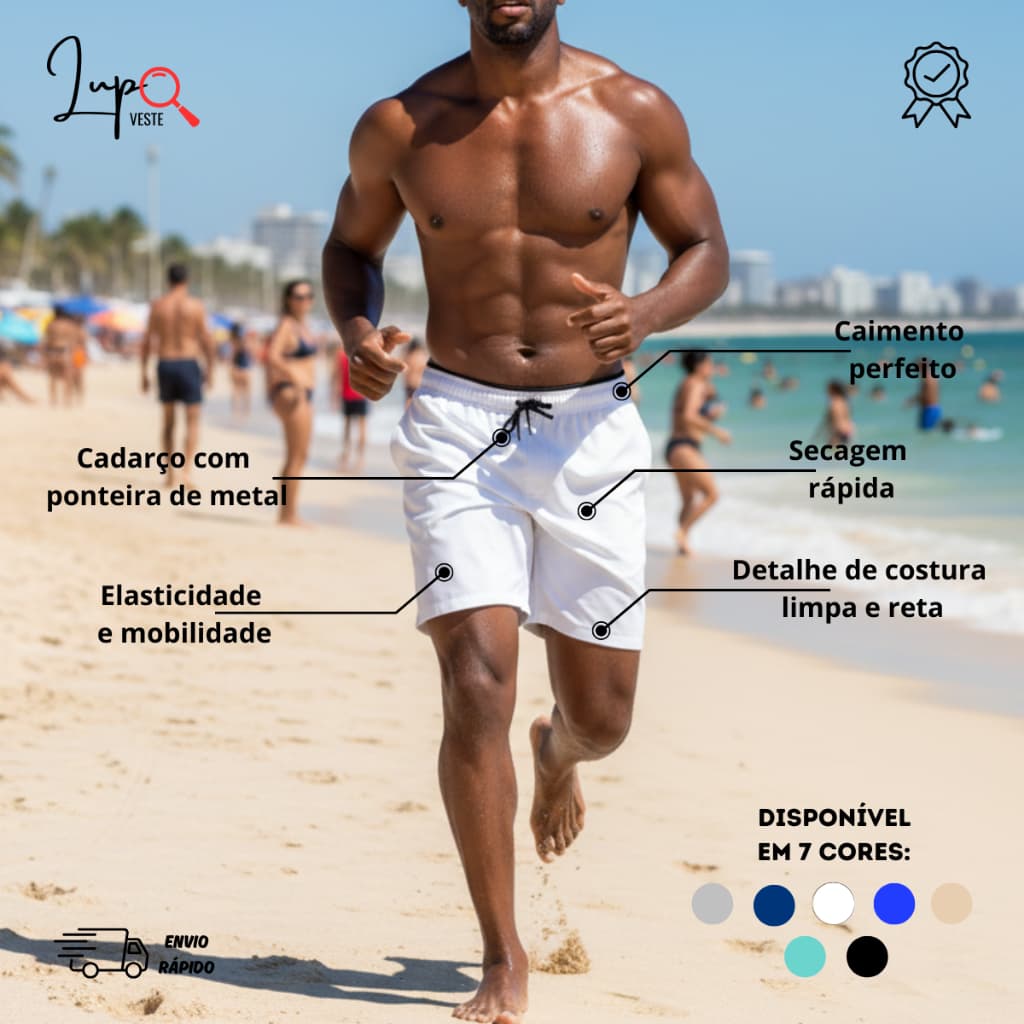 Bermuda Short Liso Dia Dia Mauricinho Musculação Casual Esporte Elastano Tactel Dry fit Praia Piscina Academia