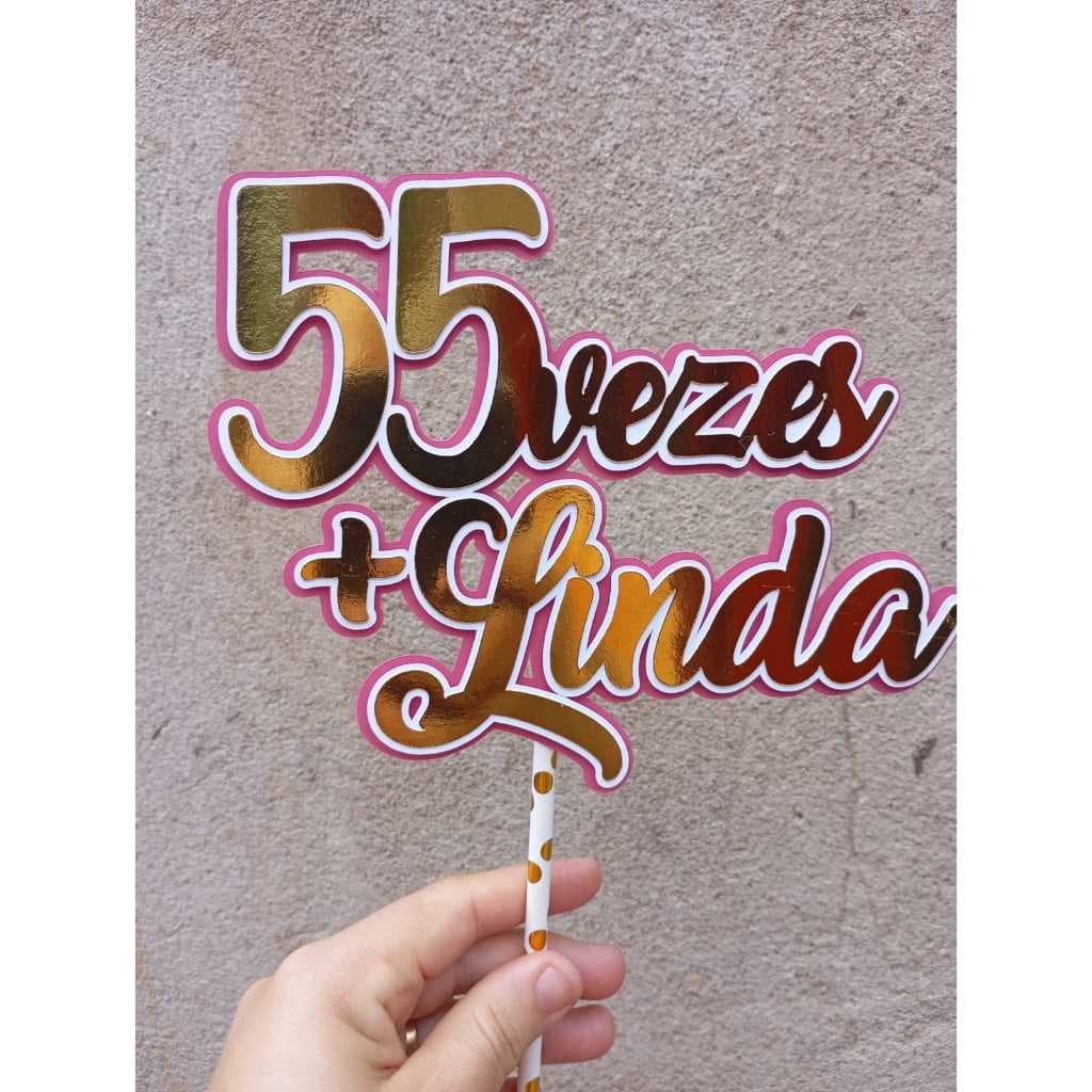 Topo de Bolo com Idade - Topo de Bolo Personalizado com a Idade-Decoração de Bolo com Idade e Flores