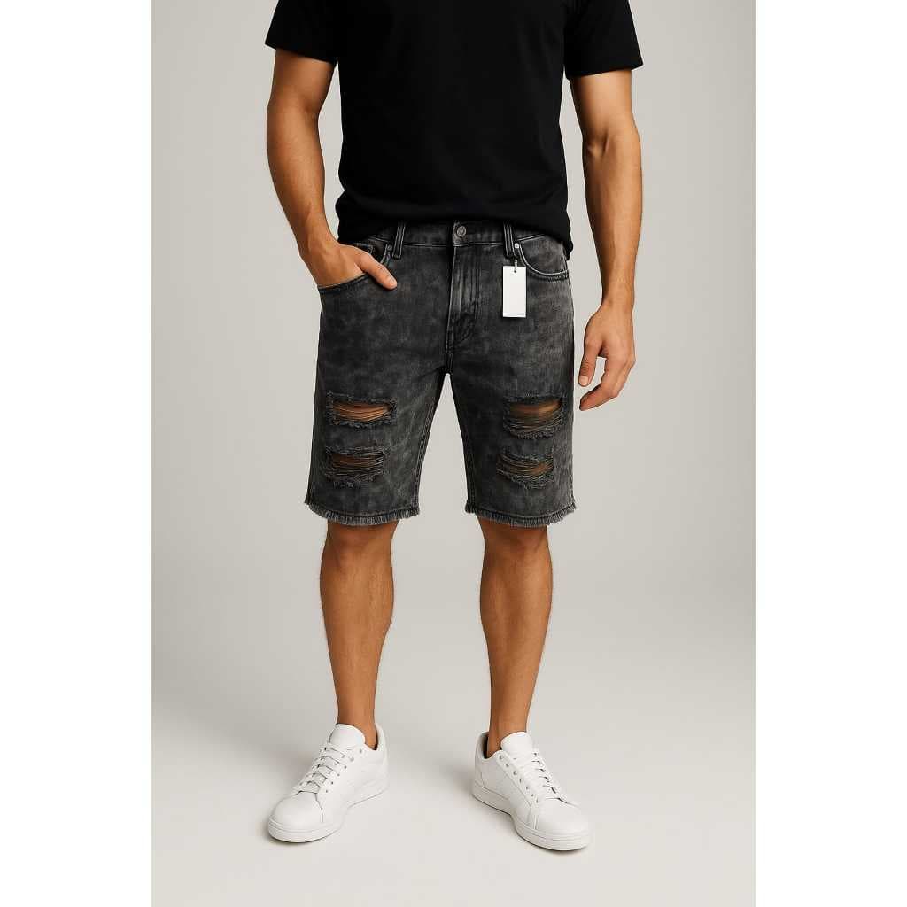 Bermuda Shorts jogador masculino rasgados Escuro cinza Versátil, confortável e macio