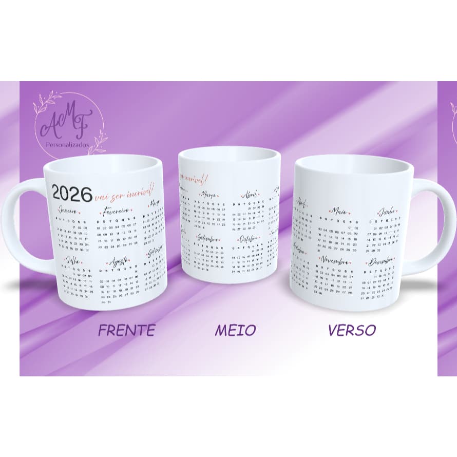 Caneca Calendário 2026 | Caneca Presente 2026 | Amigo Secreto 2026