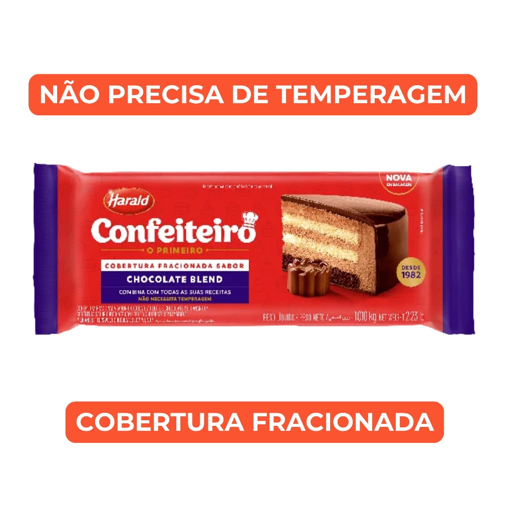 Cobertura Confeiteiro Blend Barra 1,01kg Harald Chocolate Para Bolos Doces e Recheios Fracionado