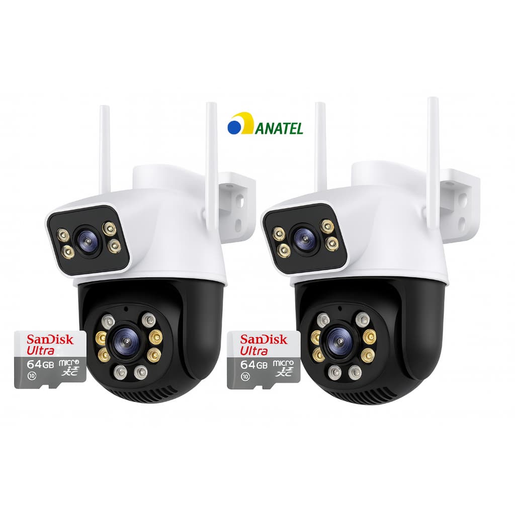 Kit 2 Câmera Externa Ip Wifi Icsee 8mp 4k 360 Segurança Dupla Prova Dágua Visão Noturna + 2 SD 64 GB
