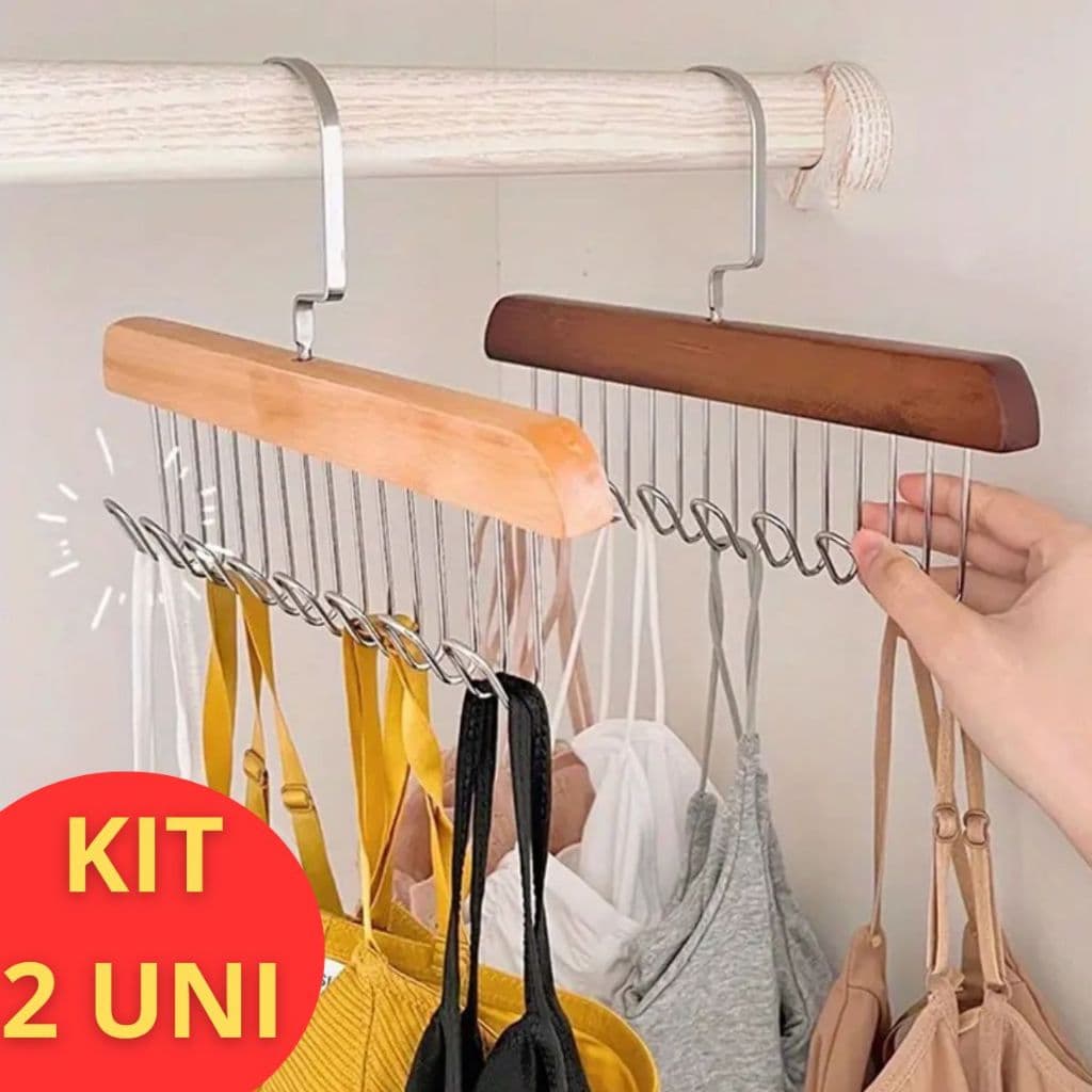 Kit 2 Cabide de Madeira Multi-uso Para Cintos Gravatas Cachecóis Sutiãs Colares Organizador em Geral