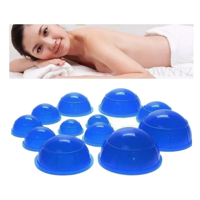 Kit 12 Copos Silicone Ventosas Anti Celulite massagem A Vácuo Sucção