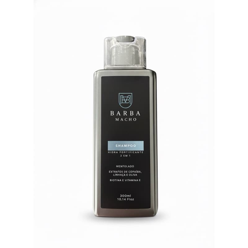 Shampoo Especial 3 em 1  300ml Barba Macho Hidra- Fortificante Metolado Copaíba-linhaça-oliva Biotina e Vitamina E