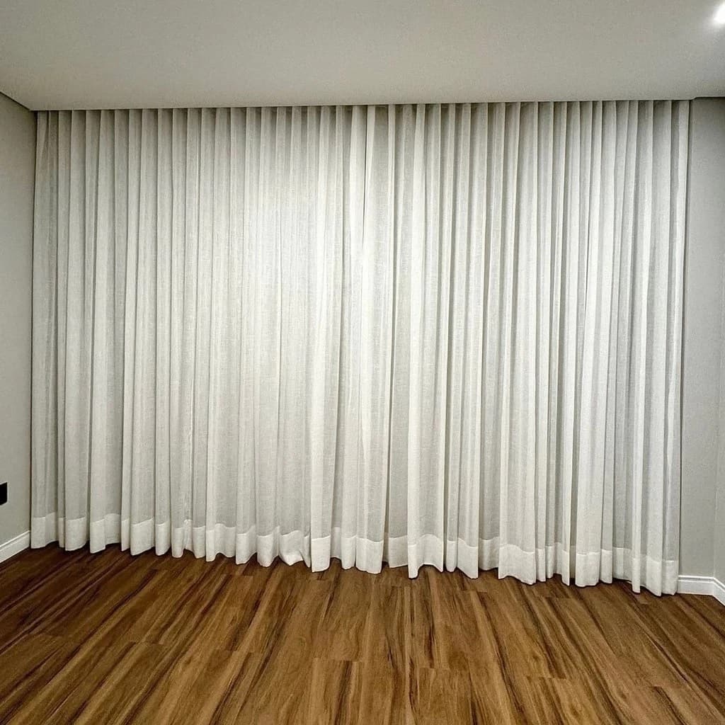 Cortina Trilho Suíço Duplo Sob Medida Pé Direito Alto Gaze de Linho com Blackout 100% Vedação em tecido Luxo