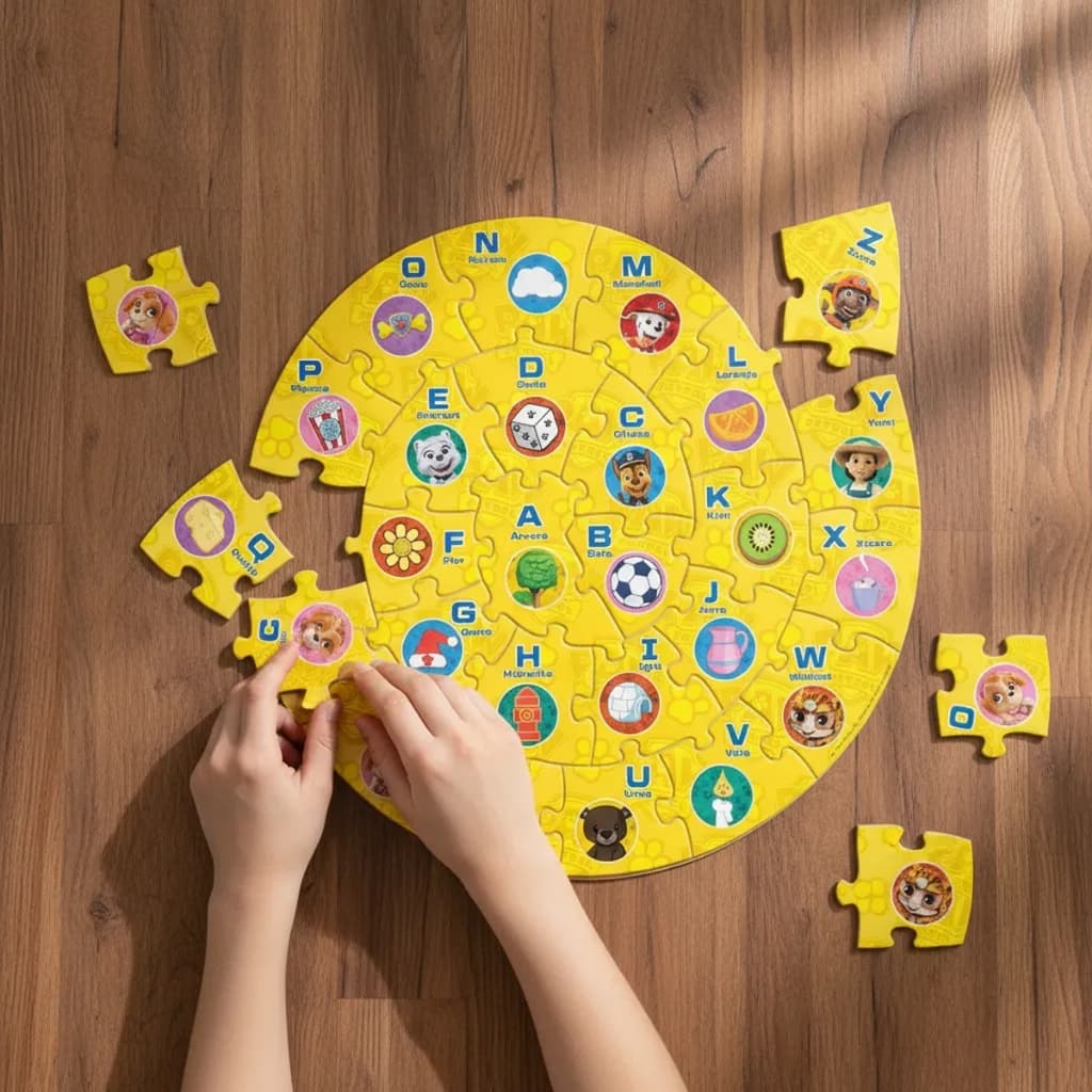 Quebra cabeça Patrulha Canina Jogo Aprender O Alfabeto Caracol 26 Peças Nig Didático Educativo
