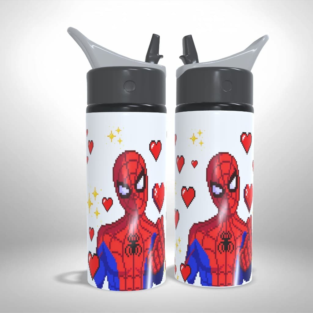 Garrafa Squeeze Alumínio SpiderMan Dorameiro Coração Pixel Presente
