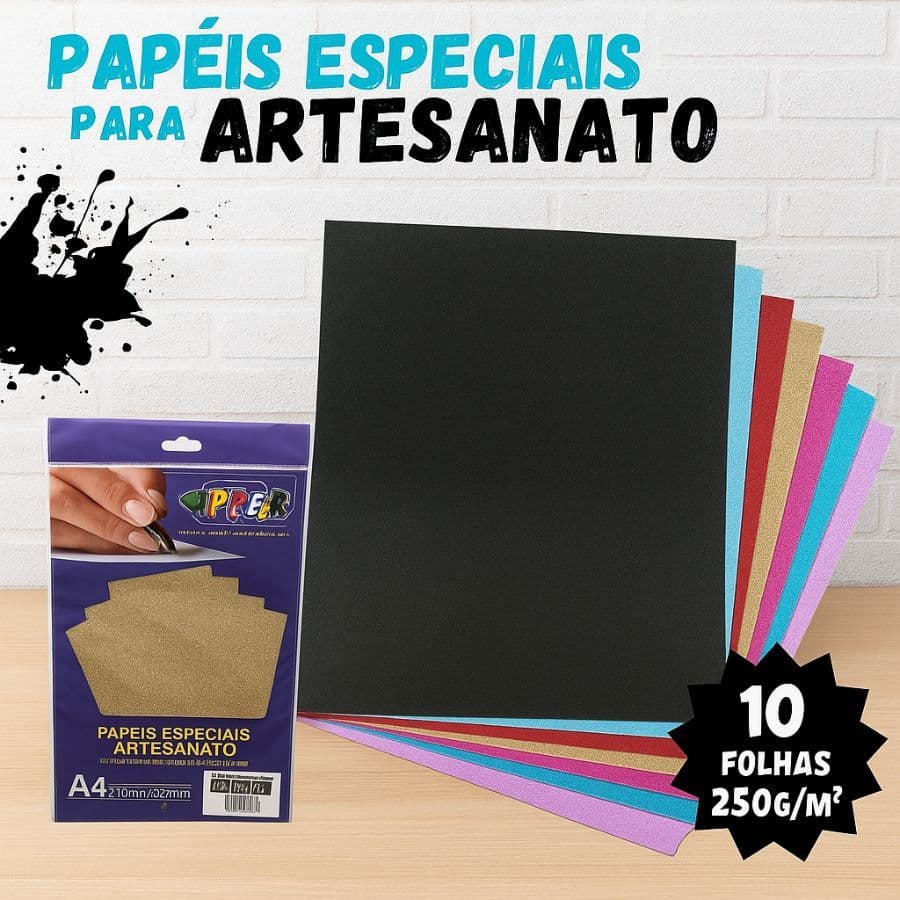 Papel Glitter Metálico A4 210mmx297mm 250g/m² Cores Contém 10 Unidades Por Pacote