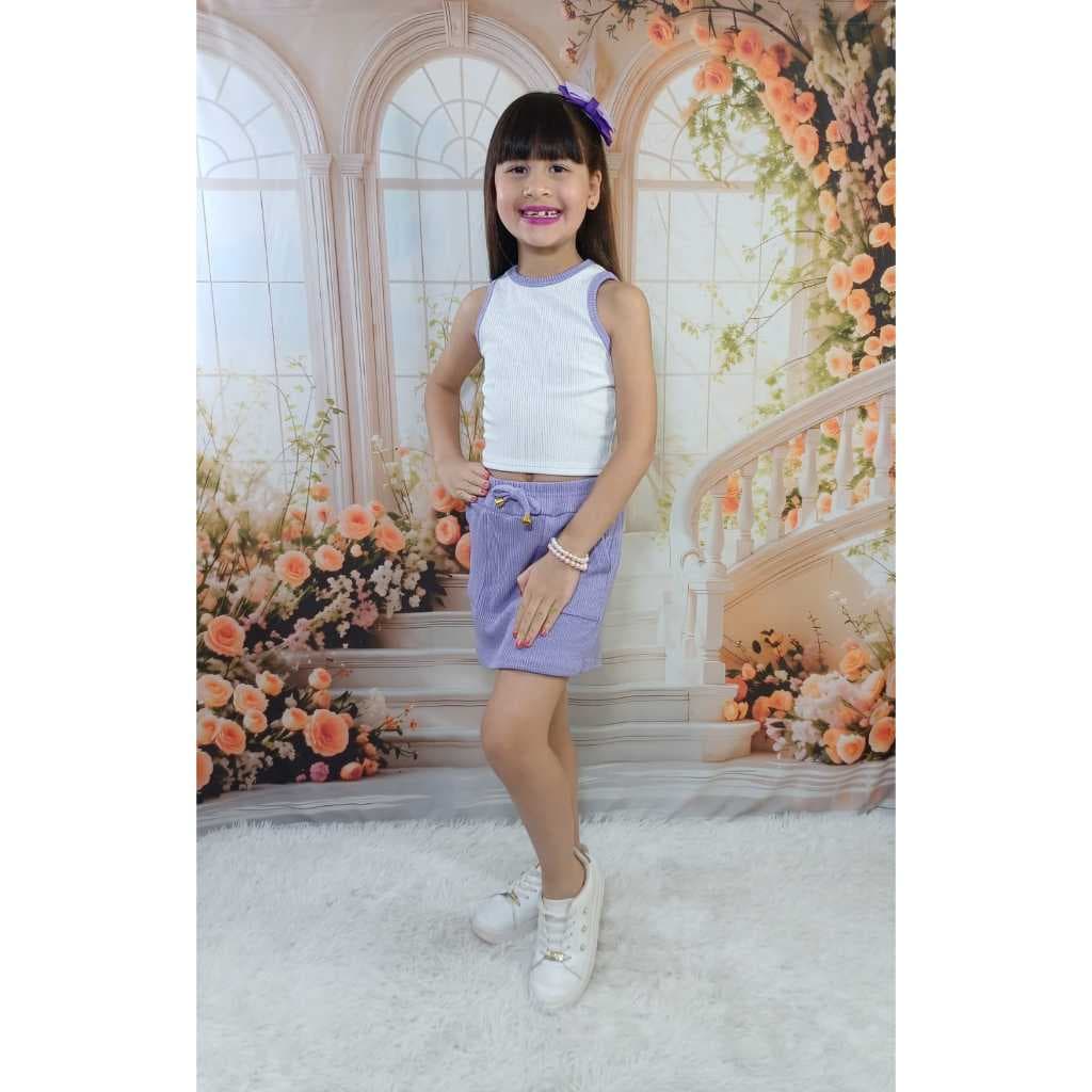 conjunto shorth saia infantil de 9 cores