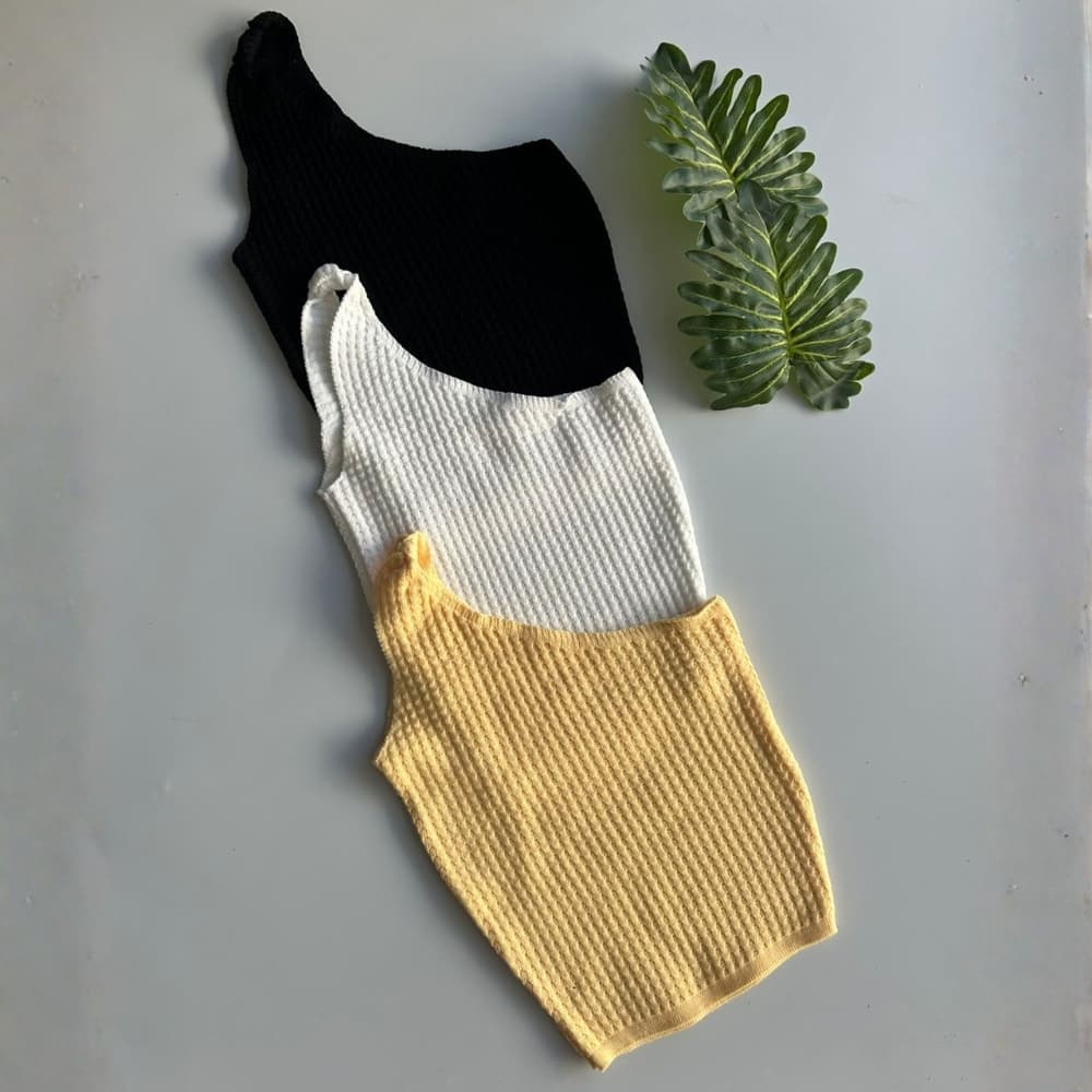 Kit de 3 Cropped Feminino Um Ombro Só Tricô Modal Canelado Blusa Ajustada Moderna