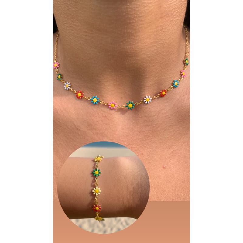 Colar Margarida Colorida Florzinha Verão Feminino Delicado