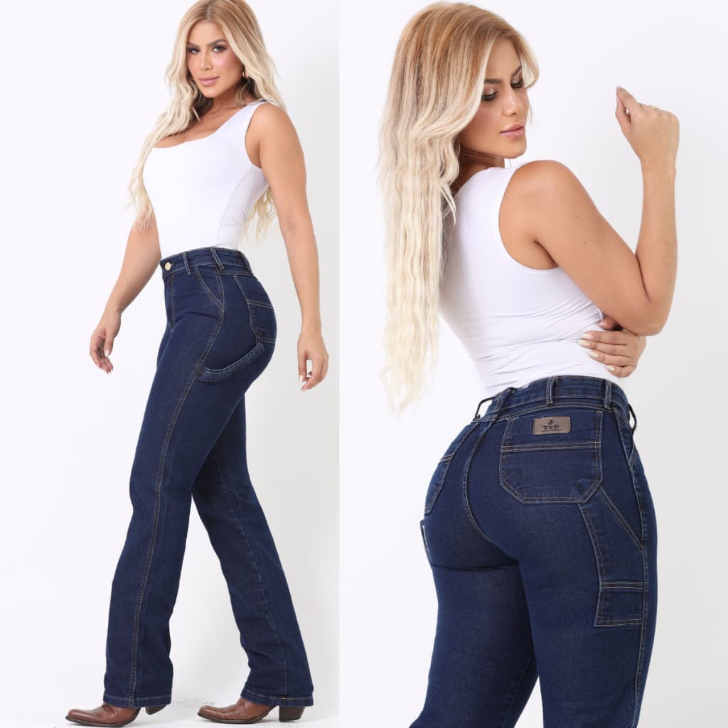 Calça Jeans CARPINTEIRA FEMININA COUNTRY Cintura Alta Estilo Rodeio
