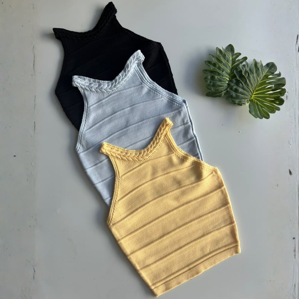 Kit de 3 Blusa Regata Feminina Tricô Modal com Correntinha Gola Alta Ajustada Elegante