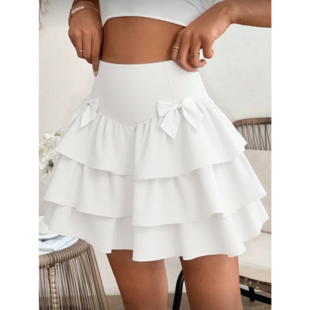 Saia Estampada Modelo A-Line Com Design Envelope Fashion able Ferias Casual Fofo elegante Nó Nó borboleta Em camadas